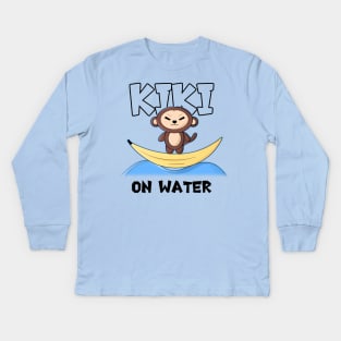 Cute Summer Kawaii Monkey On Banana Boat Original Cartoon Kids Long Sleeve T-Shirt